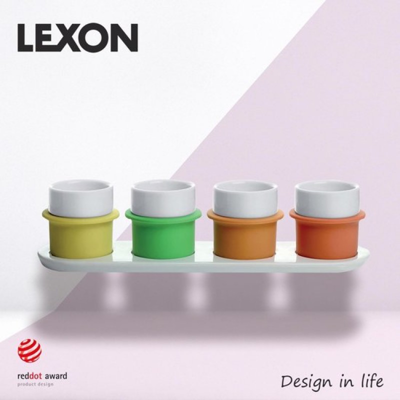 Lexon Design Koffieset Inclusief Dienblad en Vier Kopjes - LH37CW