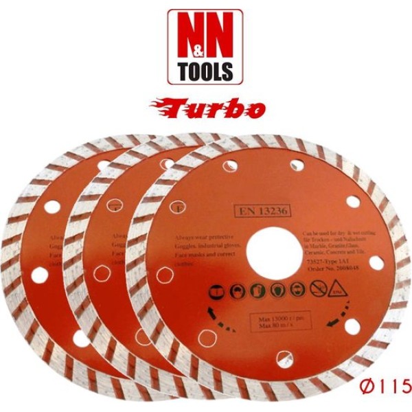 N&N Tools Turbo Diamantdoorslijpschijf Professional Multi Pack - 3 x 115 mm | Wet & Dry