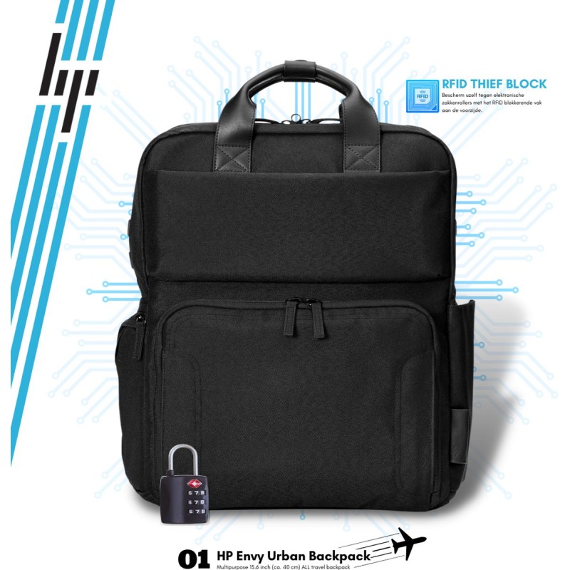 HP ENVY Urban 15 Zwart Rugtas - Stijlvolle, Duurzame en Veelzijdige Laptoprugtas voor Professionals en Reizigers